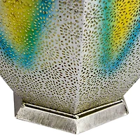 15.5" Silver Floral Outdoor Hanging Solar Lantern with Jute Handle