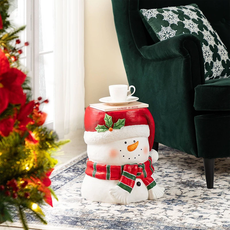 Glitzhome® 14.25"H Christmas MGO Snowman Stool or Accent Table