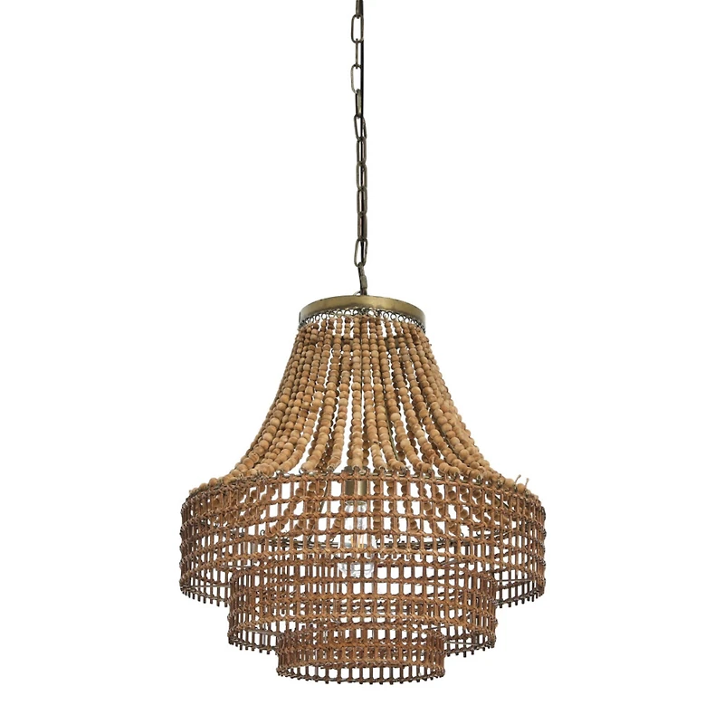 Hello Honey® 23.5" Metal, Rattan and Wood Bead Chandelier