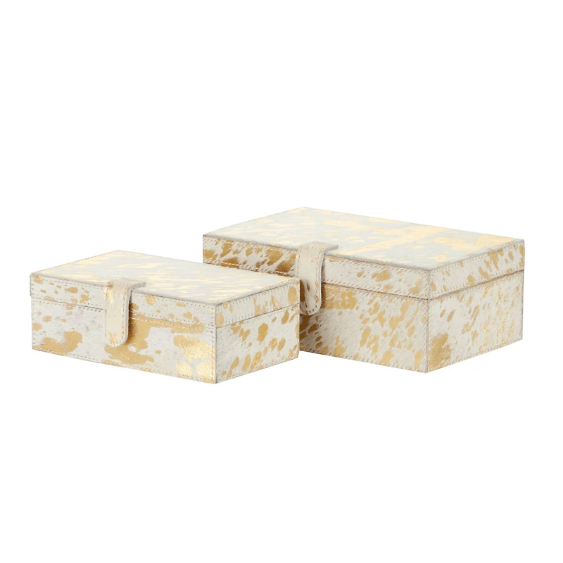 White & Gold Leather Rustic Box Set