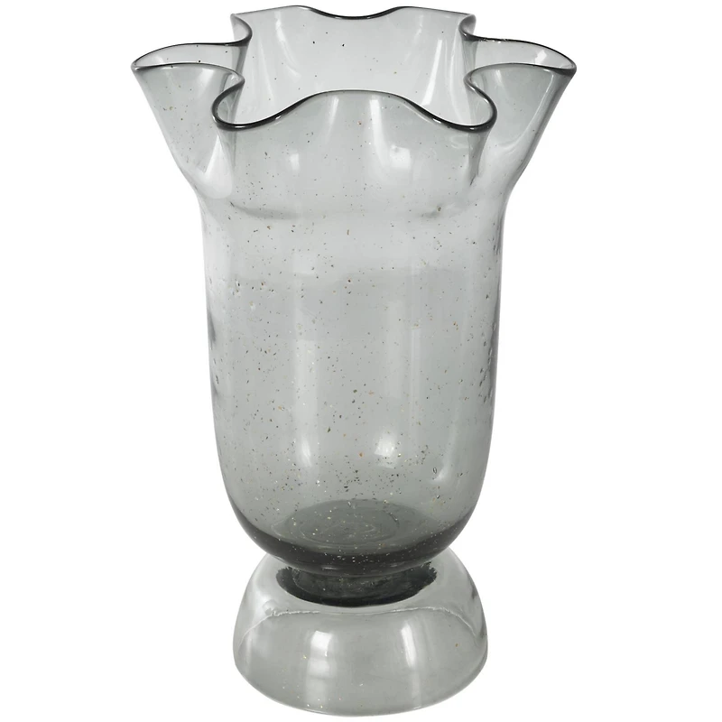 Black Glass Vase Set with Wavy Opening & Gold Speckles