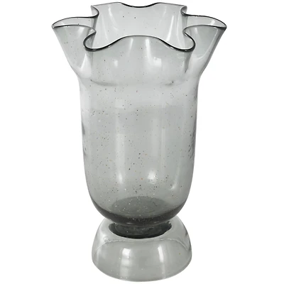 Black Glass Vase Set with Wavy Opening & Gold Speckles