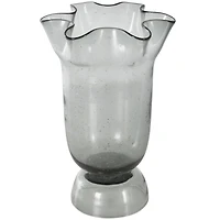 Black Glass Vase Set with Wavy Opening & Gold Speckles