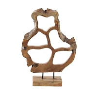25" Brown Teak Wood Contemporary Sculpture