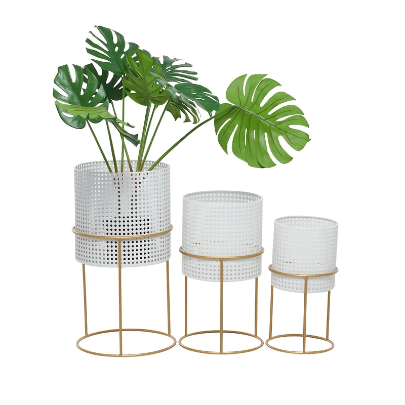 Set of 3 White Iron Contemporary Planter, 23" x 19" x 16"