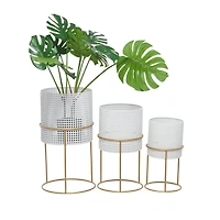 Set of 3 White Iron Contemporary Planter, 23" x 19" x 16"
