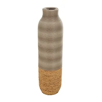 32" Brown Seagrass  Handmade Ribbed Vase with Coiled Seagrass Base