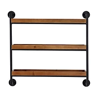 Brown Metal and Wood Industrial Wall Shelves, 7" x 26" x 23"