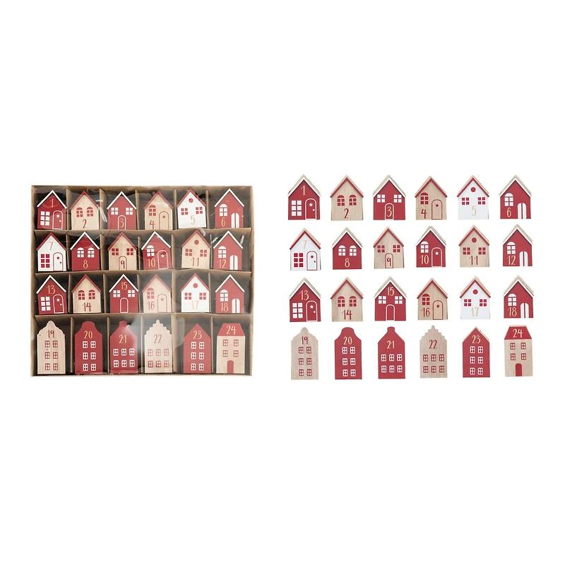 Hello Honey® Red, White & Natural Wood House Advent Calendar Set