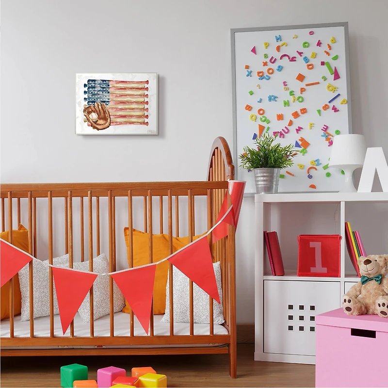 Stupell Industries American Baseball Flag Children's Sports Mitt Wood Wall Plaque