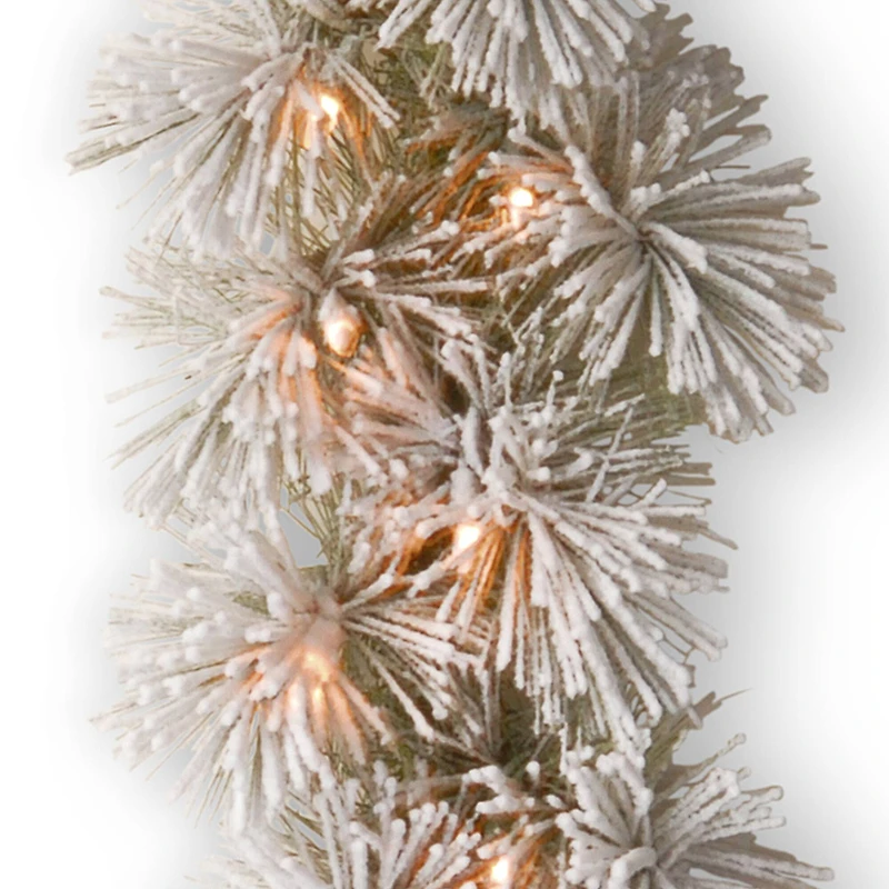 9' x 12" Pre-lit Snowy Bristle Pine Artificial Christmas Garland with 70 Clear Lights
