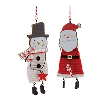 6.5" Wood & Felt Snowman & Santa Ornaments Set