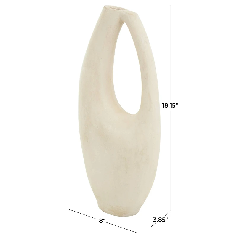 18" Beige Paper Mache Abstract Curved Vase with Handle