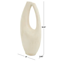 18" Beige Paper Mache Abstract Curved Vase with Handle