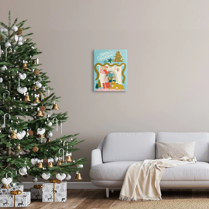 Stupell Industries Whimsical Fireplace Merry Christmas Canvas Wall Art