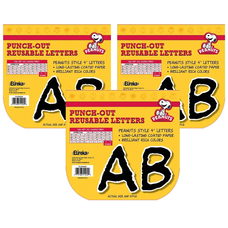 Eureka® Peanuts Black Deco 4" Letters, 3 Packs of 636