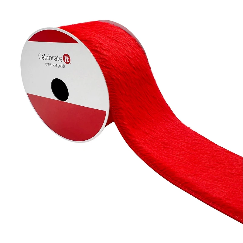 2.5" x 15ft. Red Wired Faux Fur Ribbon by Celebrate It®