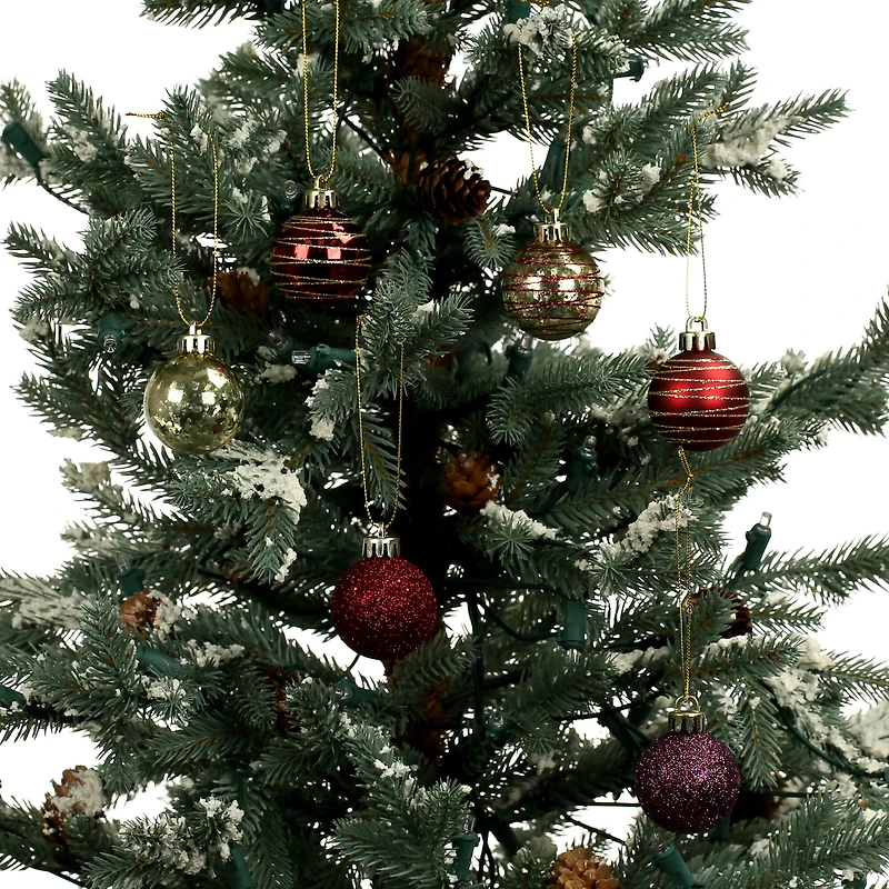 7 Pack 1.5" Burgundy, Red & Gold Shatterproof Ball Ornaments by Ashland®