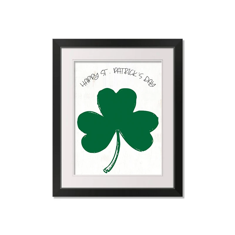Happy Patricks Day Clover 16" x 20" Black Framed Print Under Plexiglass