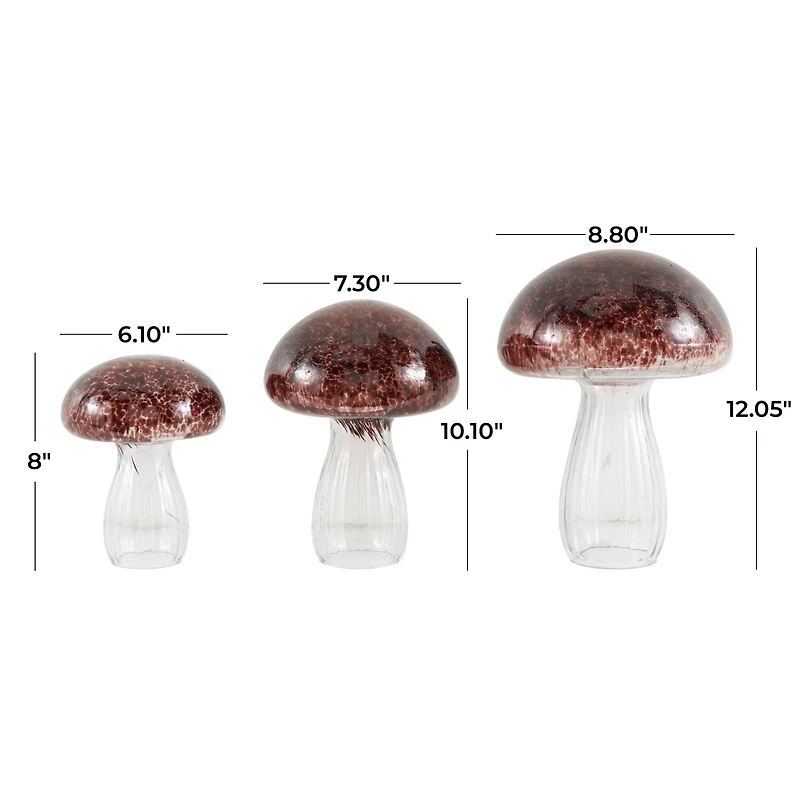 Textured Glass Mushroom Sculpture Set