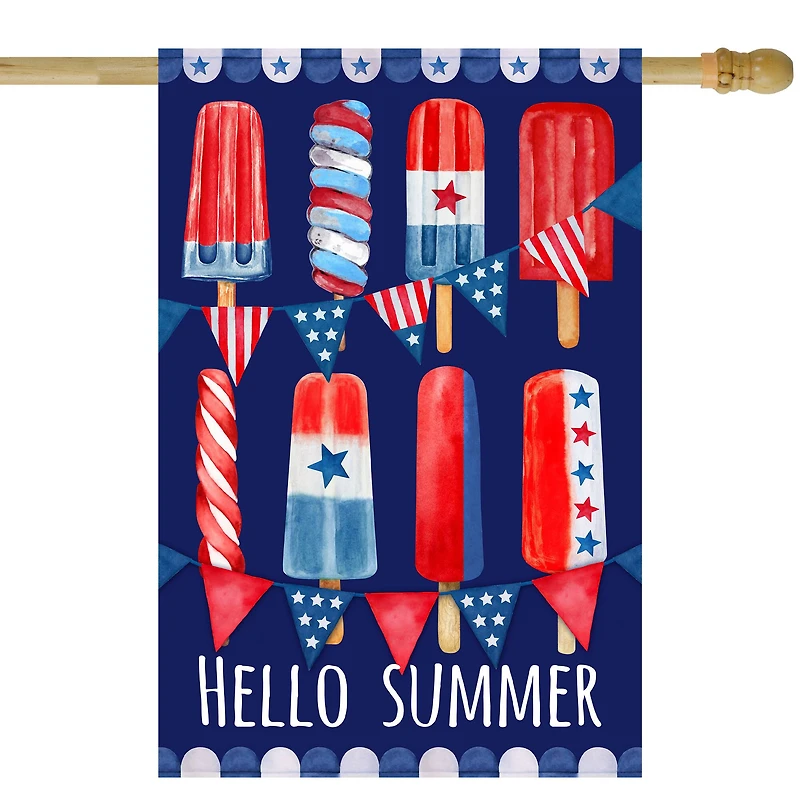 Hello Summer Patriotic Americana Popsicle Garden Flag, 28" x 40"