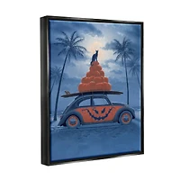 Stupell Industries Spooky Tropical Beach Pumpkin Car Framed Floater Canvas Wall Art
