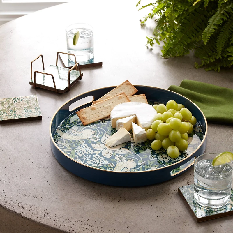 13.5" Blue and Green Round William Morris Tray