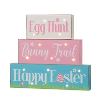 Glitzhome® 12" Easter LED Lighted Wooden & Metal Block Word Sign