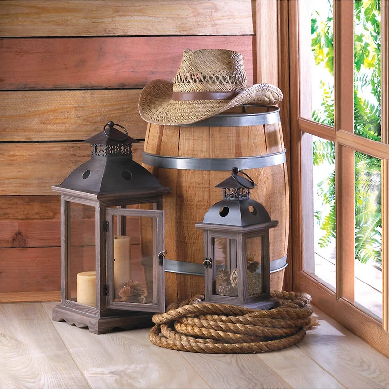 18.5" Rustic Wooden Hanging Monticello Candle Lantern