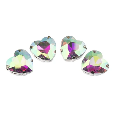 John Bead Crystal Lane 18mm Crystal AB Heart Sew-On Rhinestones, 4ct.
