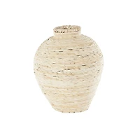 13.5" Cream Seagrass Handmade Wrapped Pot Decorative Vase