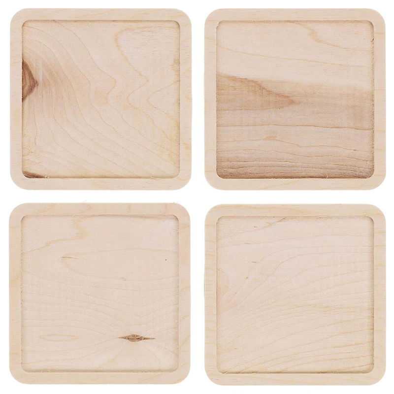 Leisure Arts® 4" Square Welled Wood Coaster Set