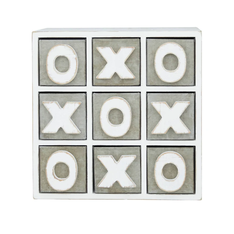 White Wood Traditional Tic Tac Toe Cabinet, 11" x 11" x 9"