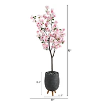 6ft. Cherry Blossom Artificial Tree in Gray Planter with Stand