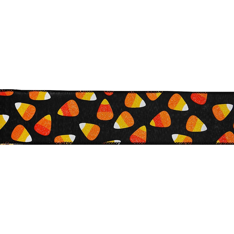 2.5" x 20ft. Black Candy Corn Wired Faux Linen Ribbon by Celebrate It® Halloween
