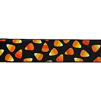 2.5" x 20ft. Black Candy Corn Wired Faux Linen Ribbon by Celebrate It® Halloween