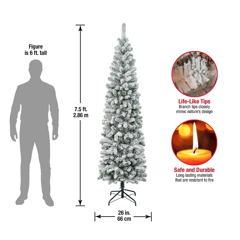 7.5ft. Unlit Acacia Pencil Slim Flocked Artificial Christmas Tree