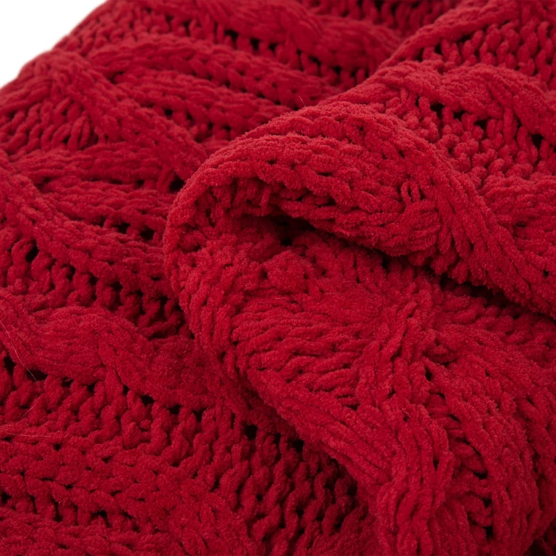 Glitzhome® Knitted Polyester Red Throw Blanket