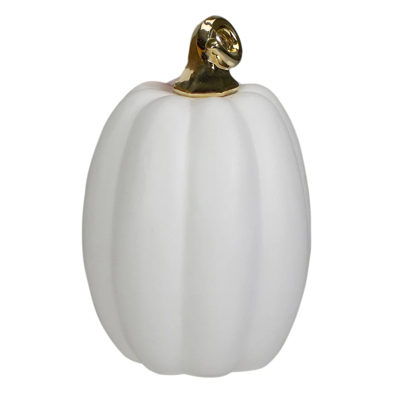 8" White & Gold Fall Harvest Ceramic Pumpkin Decoration