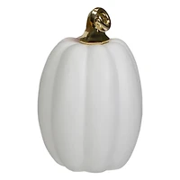 8" White & Gold Fall Harvest Ceramic Pumpkin Decoration