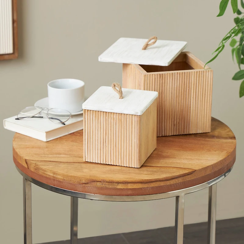 Light Brown Box Set with Whitewashed Wood Lids