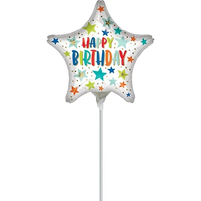 9" Happy Birthday Stars & Dots Foil Stick Balloon