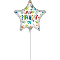9" Happy Birthday Stars & Dots Foil Stick Balloon