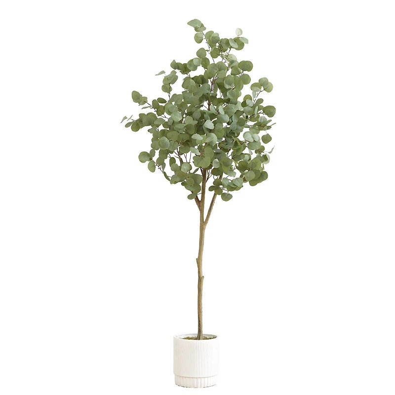 6ft. Artificial Eucalyptus Tree with White Decorative Planter