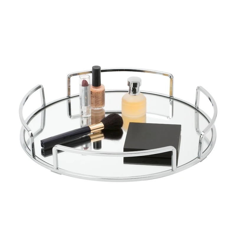 Home Details 13" Chrome Modern Round Mirror Vanity Tray