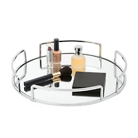 Home Details 13" Chrome Modern Round Mirror Vanity Tray