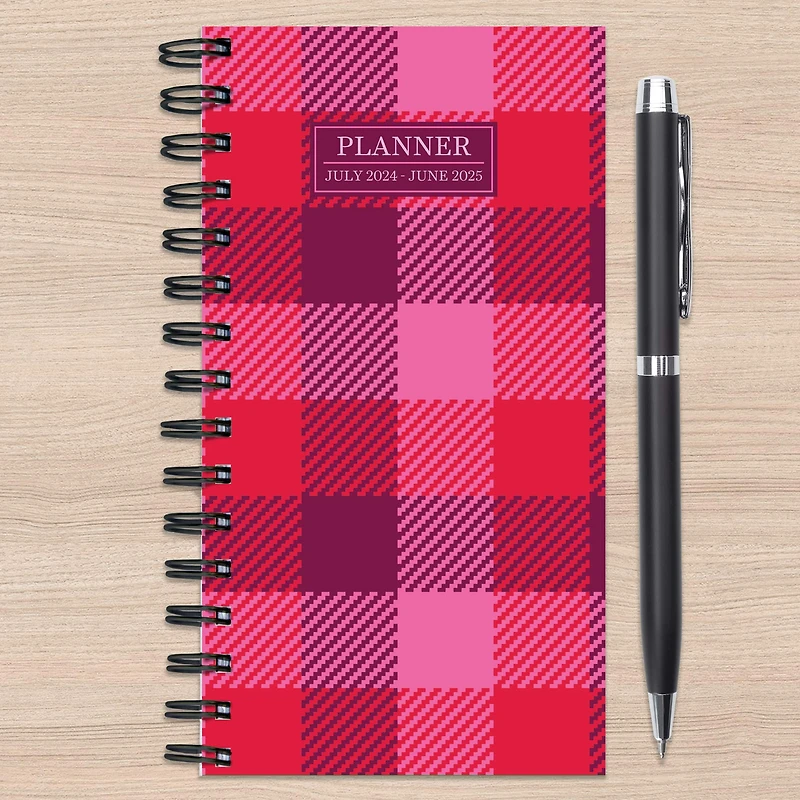 TF Publishing 2025 Pink Plaid Small Weekly Monthly Spiral Planner