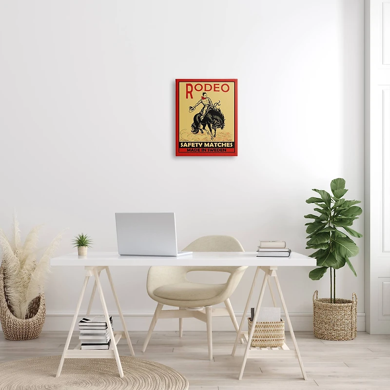 Stupell Industries Rodeo Safety Matches Cowboy Bucking Bronco Red Yellow Canvas Wall Art