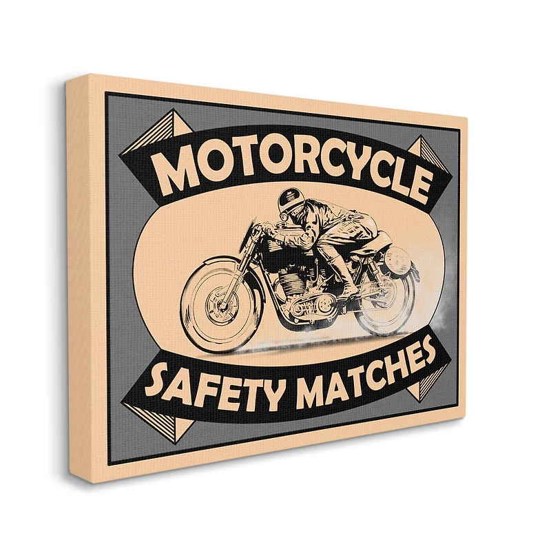Stupell Industries Motorcycle Safety Matches Grey Tan Bike Rider Canvas Wall Art