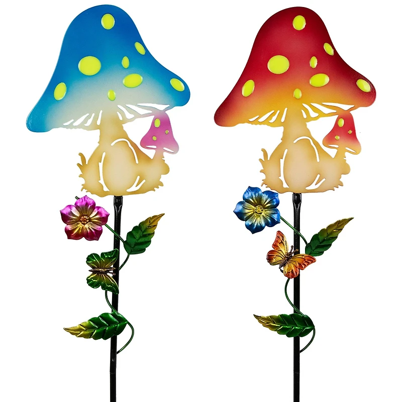 3ft. Solar Powered Mushroom Outdoor Garden Stakes, 2ct.